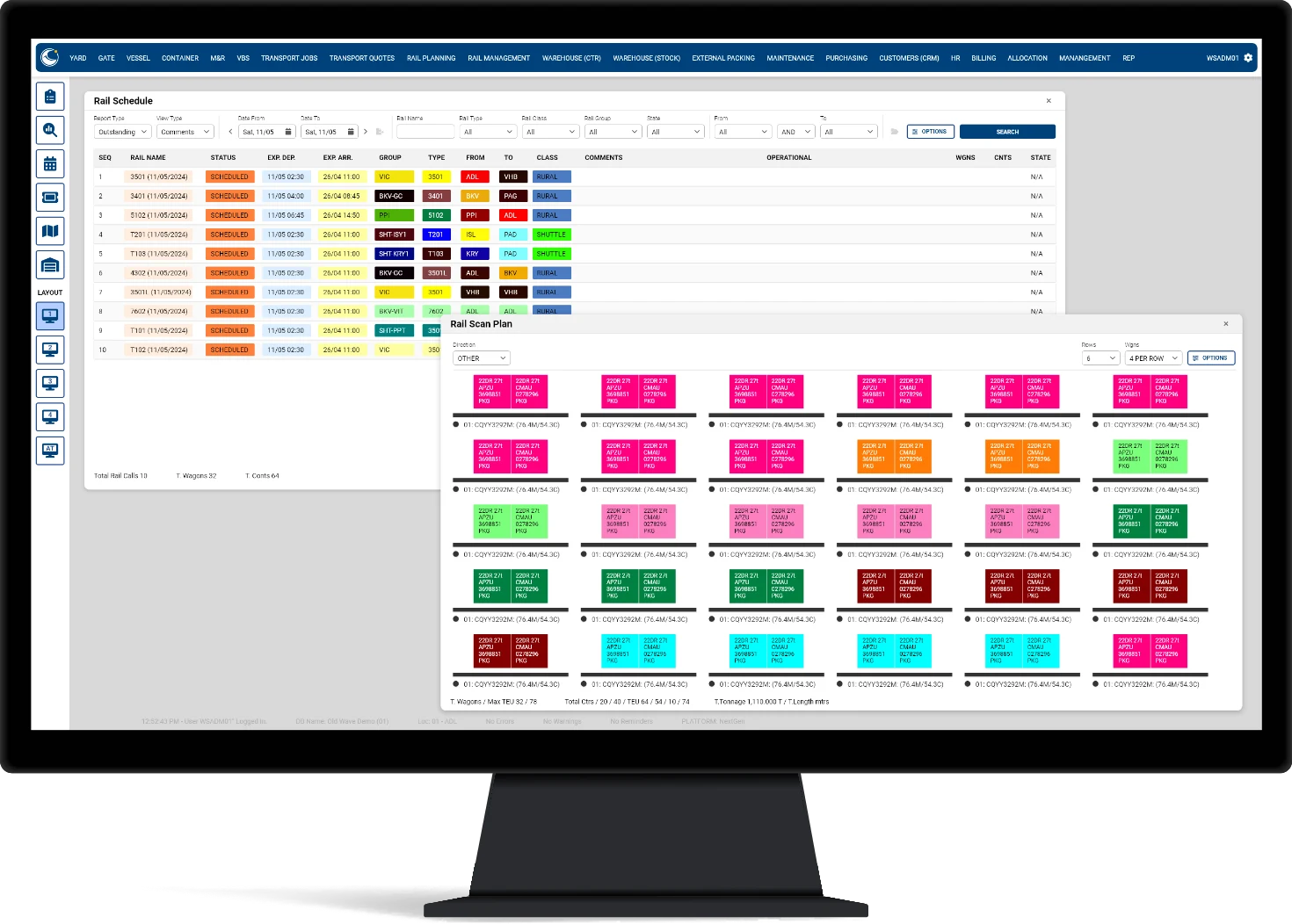 WaveSCM Logistics Enterprise rail schedule and rail scan plan screens